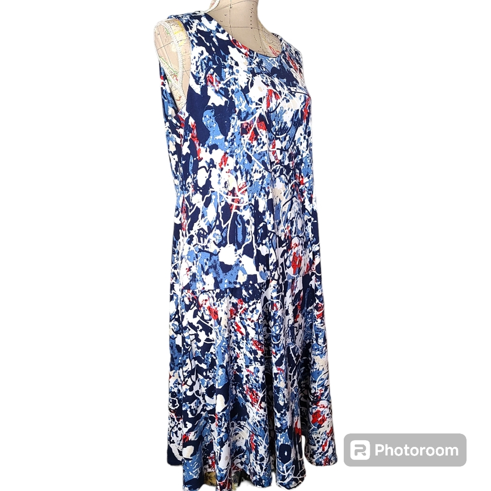 Christopher and Banks Sleeveless Drop Waist Midi-Dress Size Large Blue White EUC